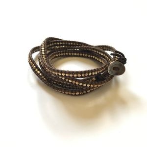 Chan Luu Wrap Bracelet Jewelry Brown Gold Leather Beads Beaded Stones Boho